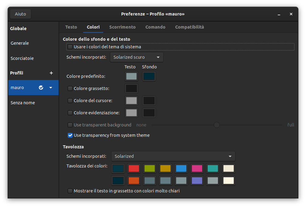 Gnome terminal settings